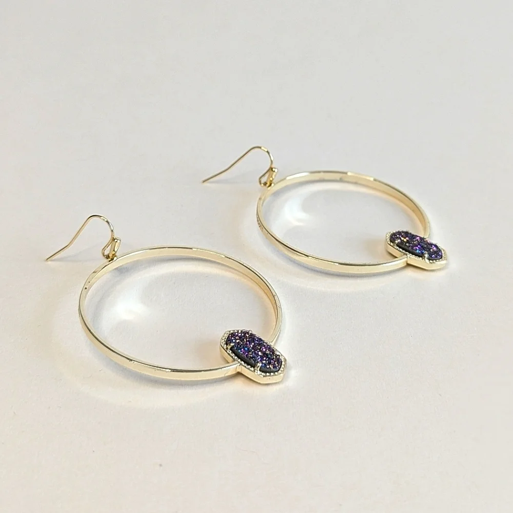 Kendra Scott Elora Open Circle Dangle Hoop Earrings Multi Colored Drusy